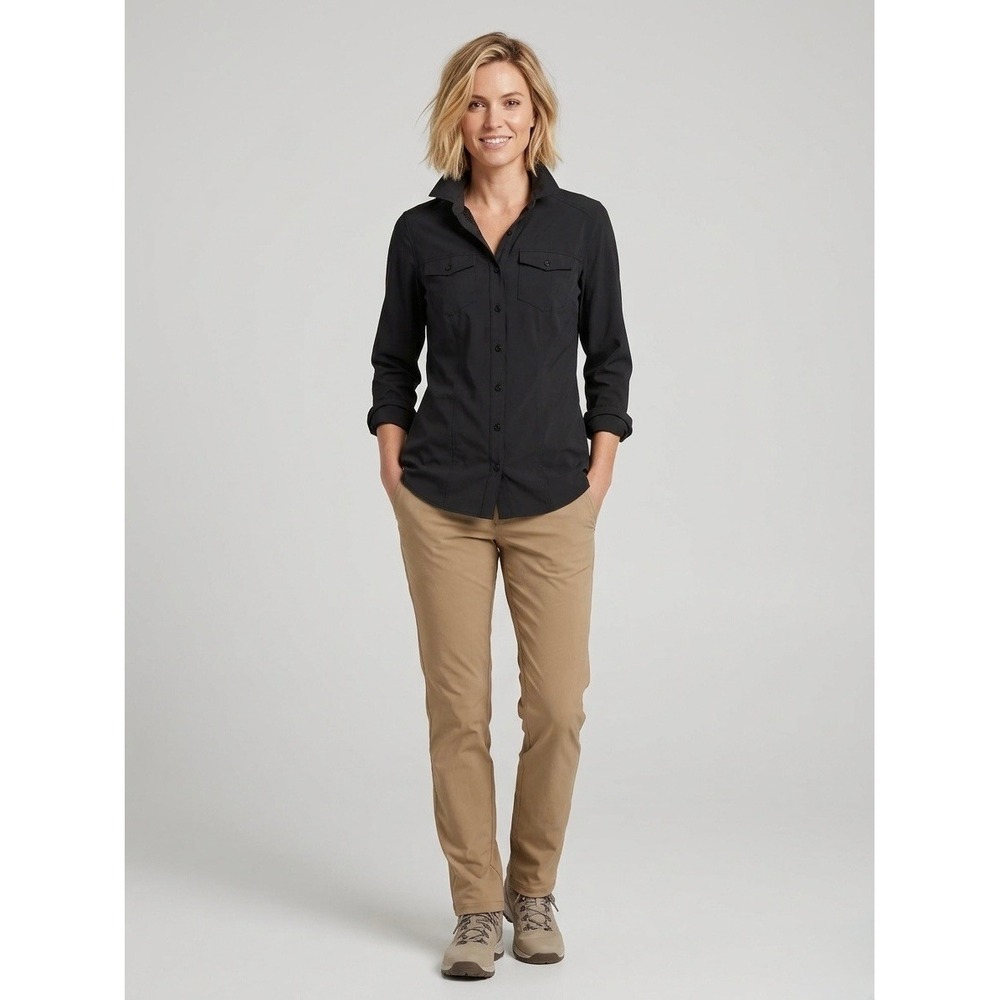 ExOfficio Womens Black Long Sleeve Hiking Travel Shirt Ventilated Back Small 4-6